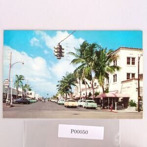 Vtg 1956 Postcard Delray Beach Florida Atlantic Ave Looking West Curteichcolor